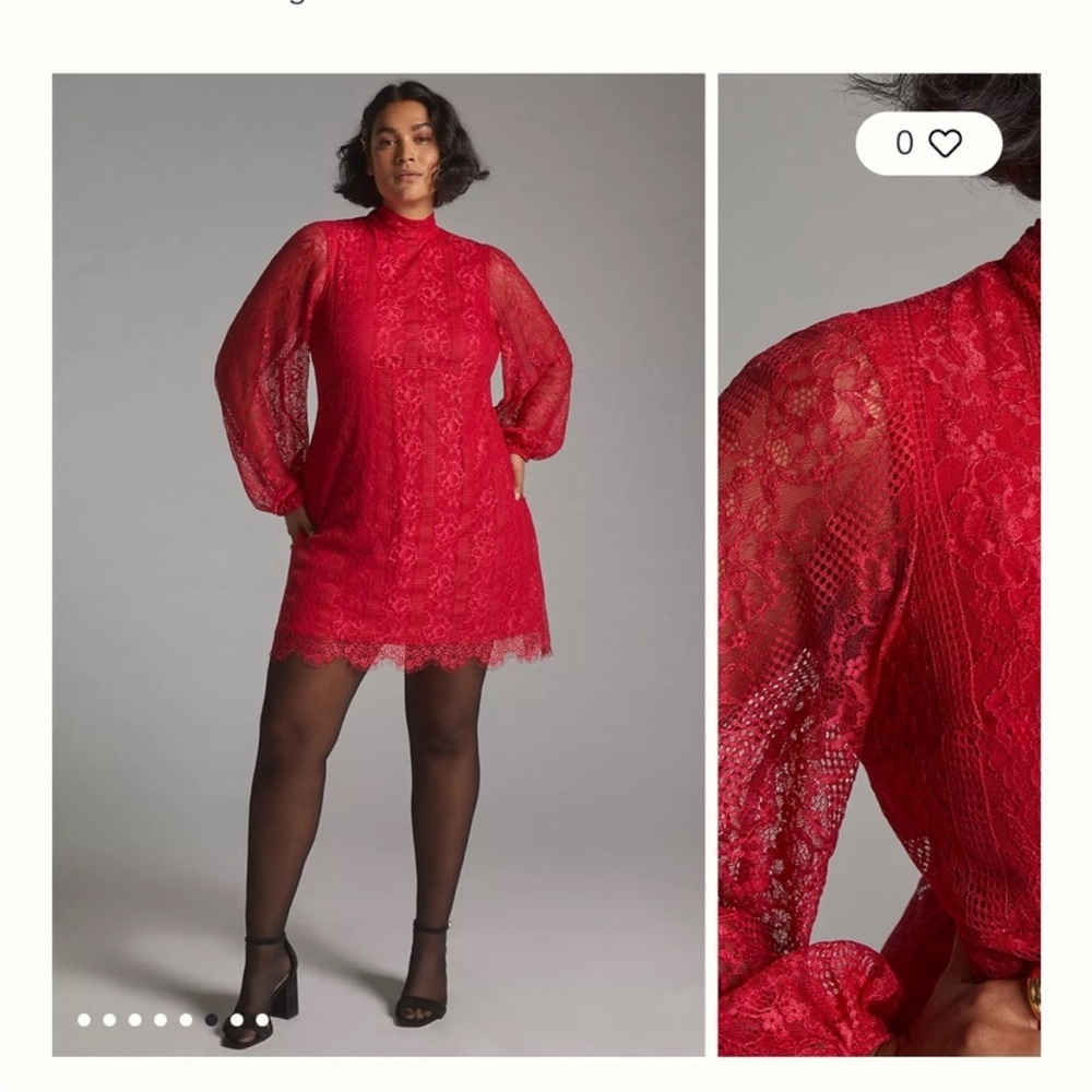 Anthropologie 20W Maeve Plus Lace Raspberry Open Back Mini Dress NWT